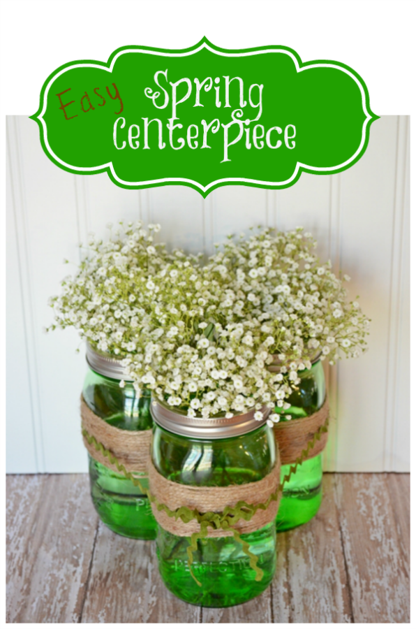 Easy-Spring-Centerpiece-made-with-Green-Ball-Jars