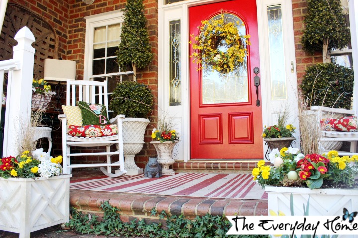 Front Porch Decorated for Spring at The Everyday Home