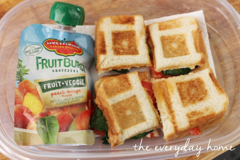 Asiago-Tomato-Baby Spinach Waffle Sandwich by The Everyday Home #backtoschool #Camping #snacks #recipes #DelMonte