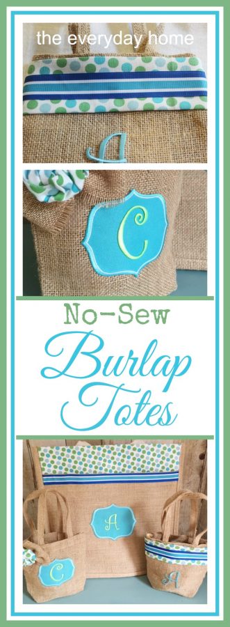 No Sew Monogrammed Burlap Totes by The Everyday Home / www.everydayhomeblog.com / #NoSew