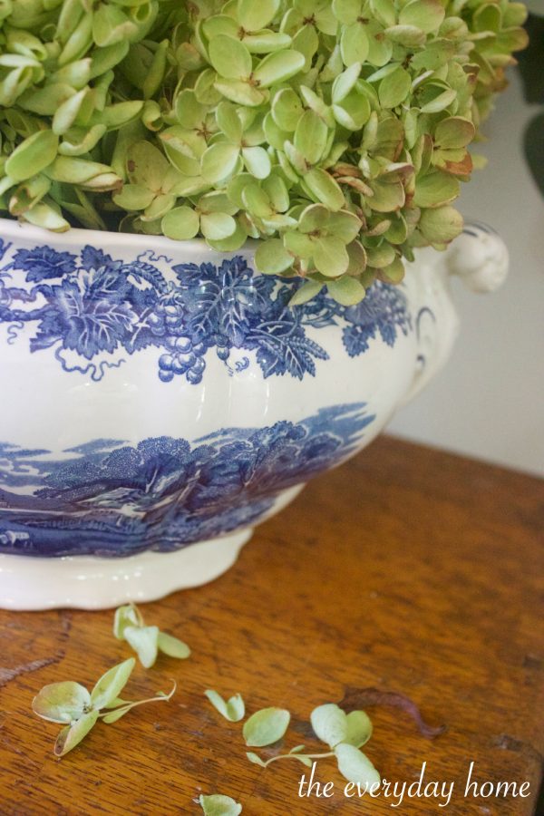 Dried Hydrangeas in Blue Bowl | The Everyday Home | www.everydayhomeblog.com