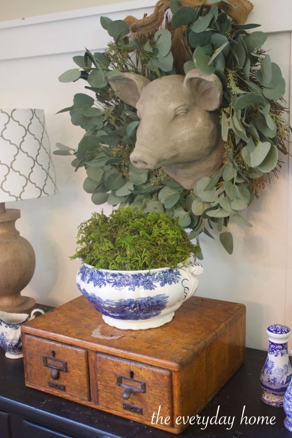 Green Moss in Blue Bowl | The Everyday Home | www.everydayhomeblog.com