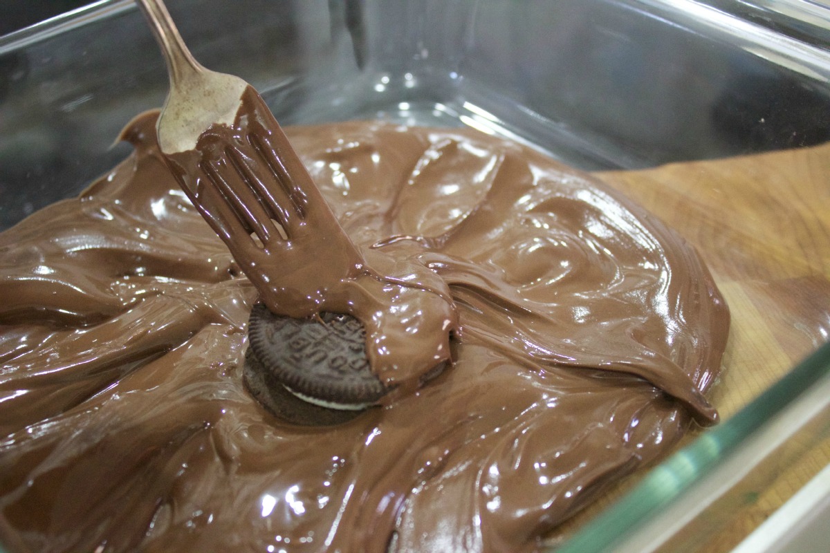 Dipping Cookies in Melted Chocolate