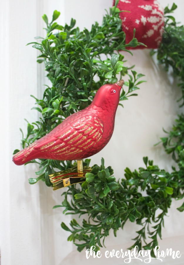 Red Bird in Boxwood Wreath | 2015 Christmas Home Tour | The Everyday Home | www.everydayhomeblog.com