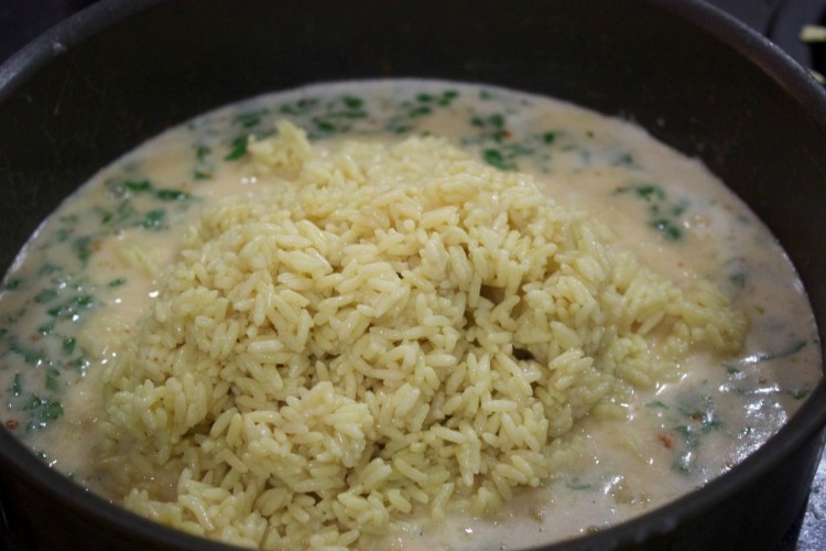 Adding Rice to Coconut Sauce