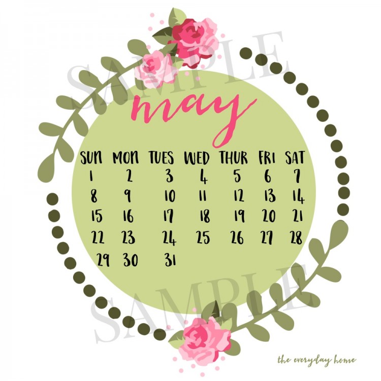 May Calendar Free Printable | www.everydayhomeblog.com