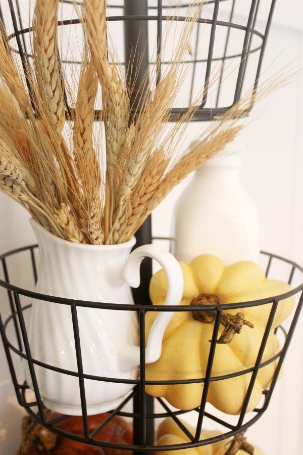 Adding Wheat to a Fall Tiered Stand | The Everyday Home | www.everydayhomeblog.com