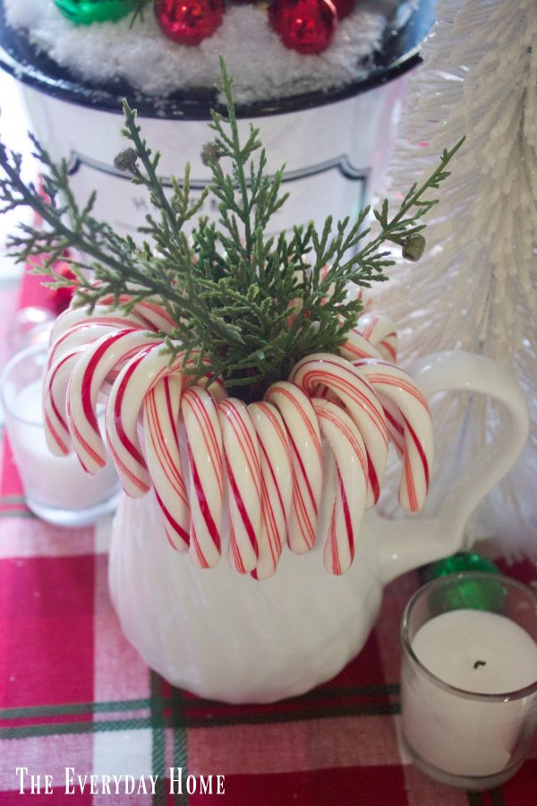 candy-canes-in-white-pitcher-christmas-tablescape |The Everyday Home | www.everydayhomeblog.com