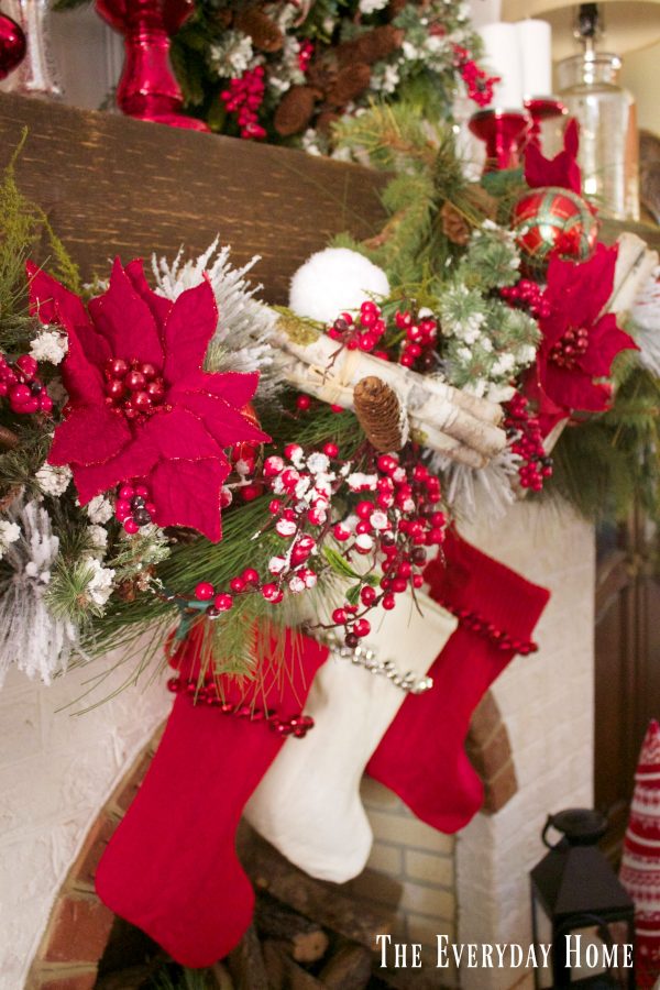 festive-christmas-mantel-garland-and-stockings | The Everyday Home | www.everydayhomeblog.com