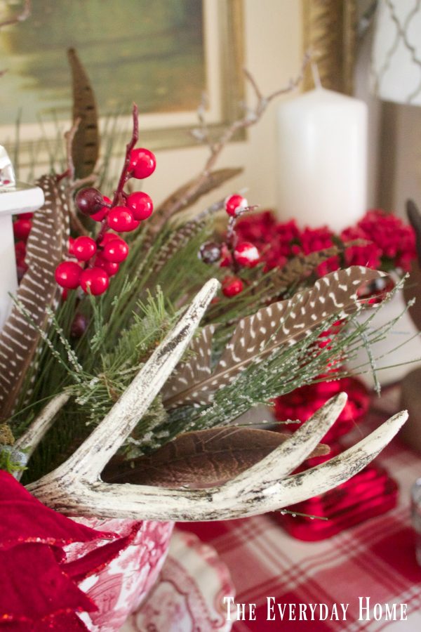dining-room-buffet-for-christmas-centerpiece-feathers-and-berries