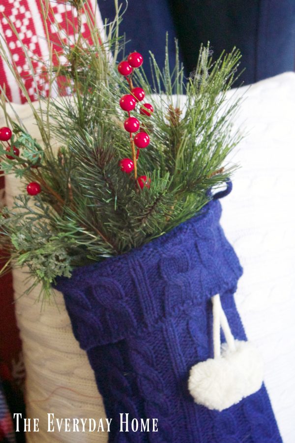 greenery-on-a-sweater-stocking-pillow | The Everyday Home | www.everydayhomeblog.com