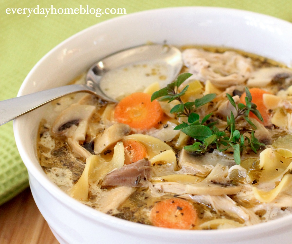 This Old-Fashioned Chunky Chicken Noodle Soup Recipe warms the heart and fills the tummy, and is quick and easy to make. | The Everyday Home | www.everydayhomeblog.com