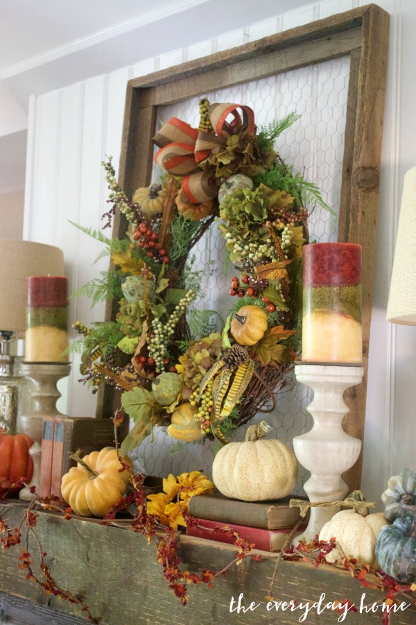 Create an Easy Rustic Fall Mantel Wreath | The Everyday Home | www.everydayhomeblog.com