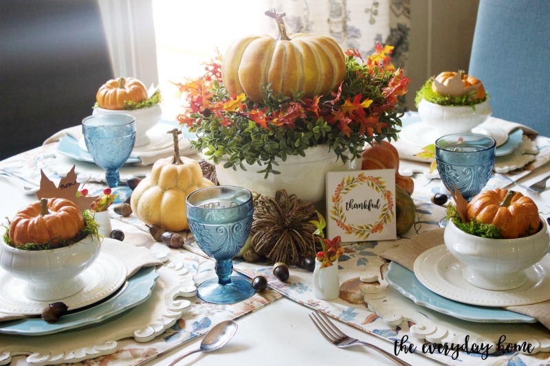 A Fall Tablescape in Blue and Orange | The Everyday Home