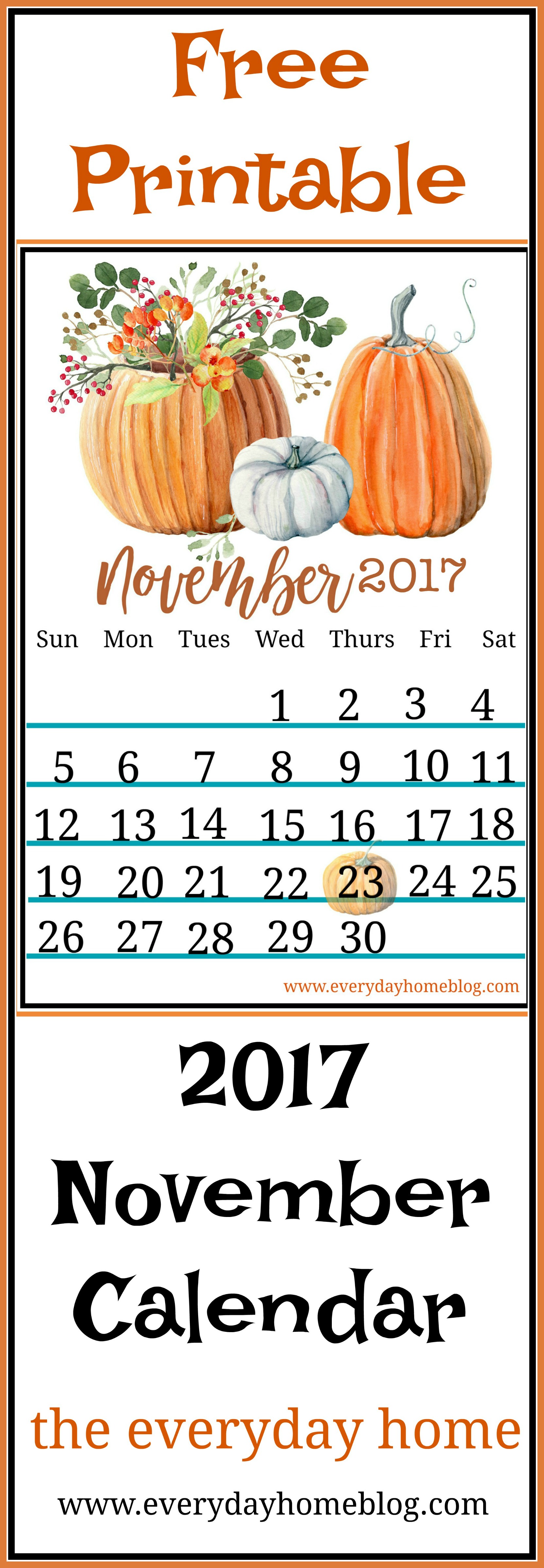 FREE November 2017 Calendar Printable | The Everyday Home