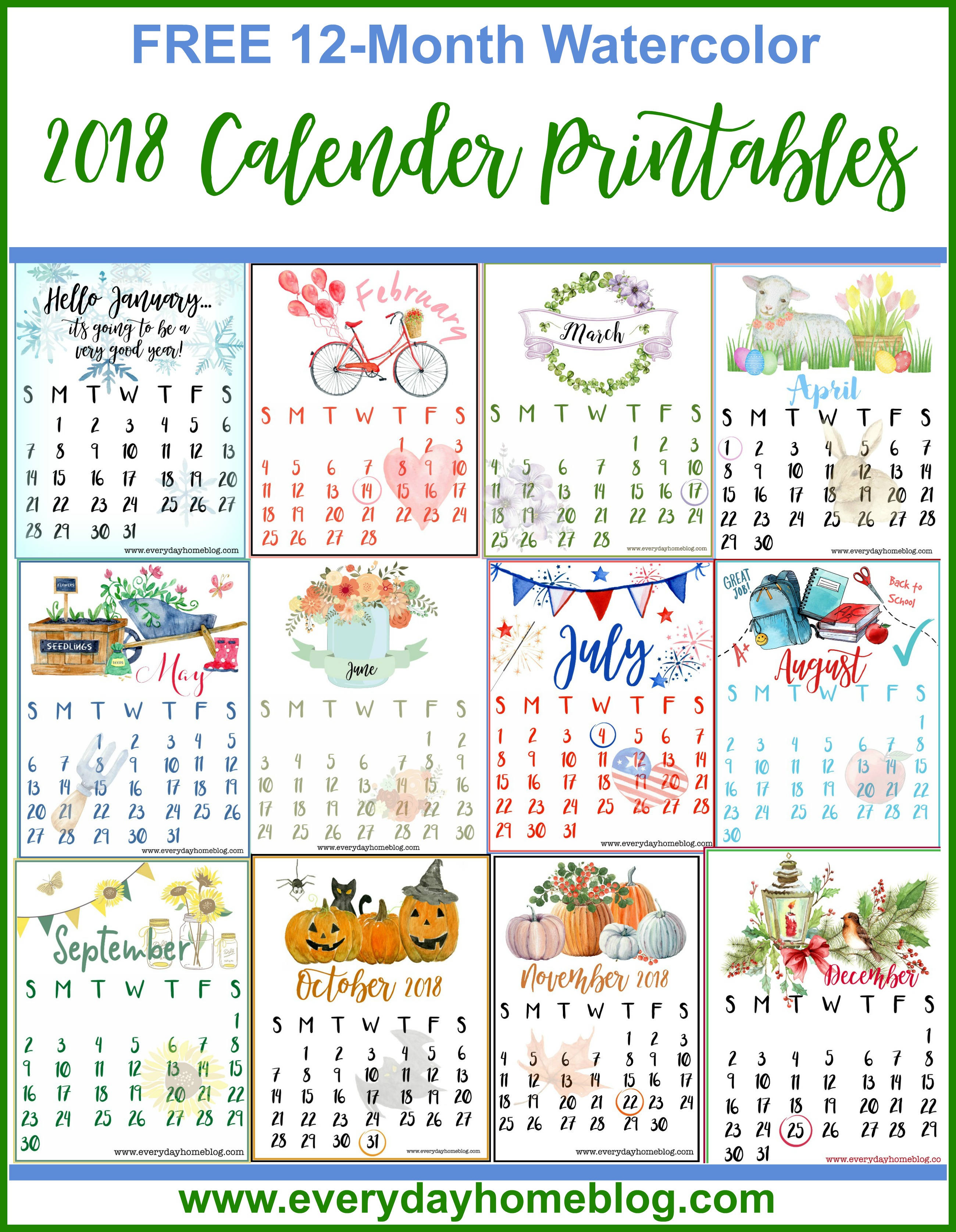 Free 18 12 Month Calendar Printables The Everyday Home
