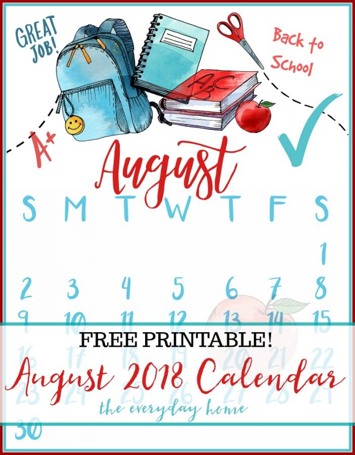 FREE August 2018 Calendar | The Everyday Home